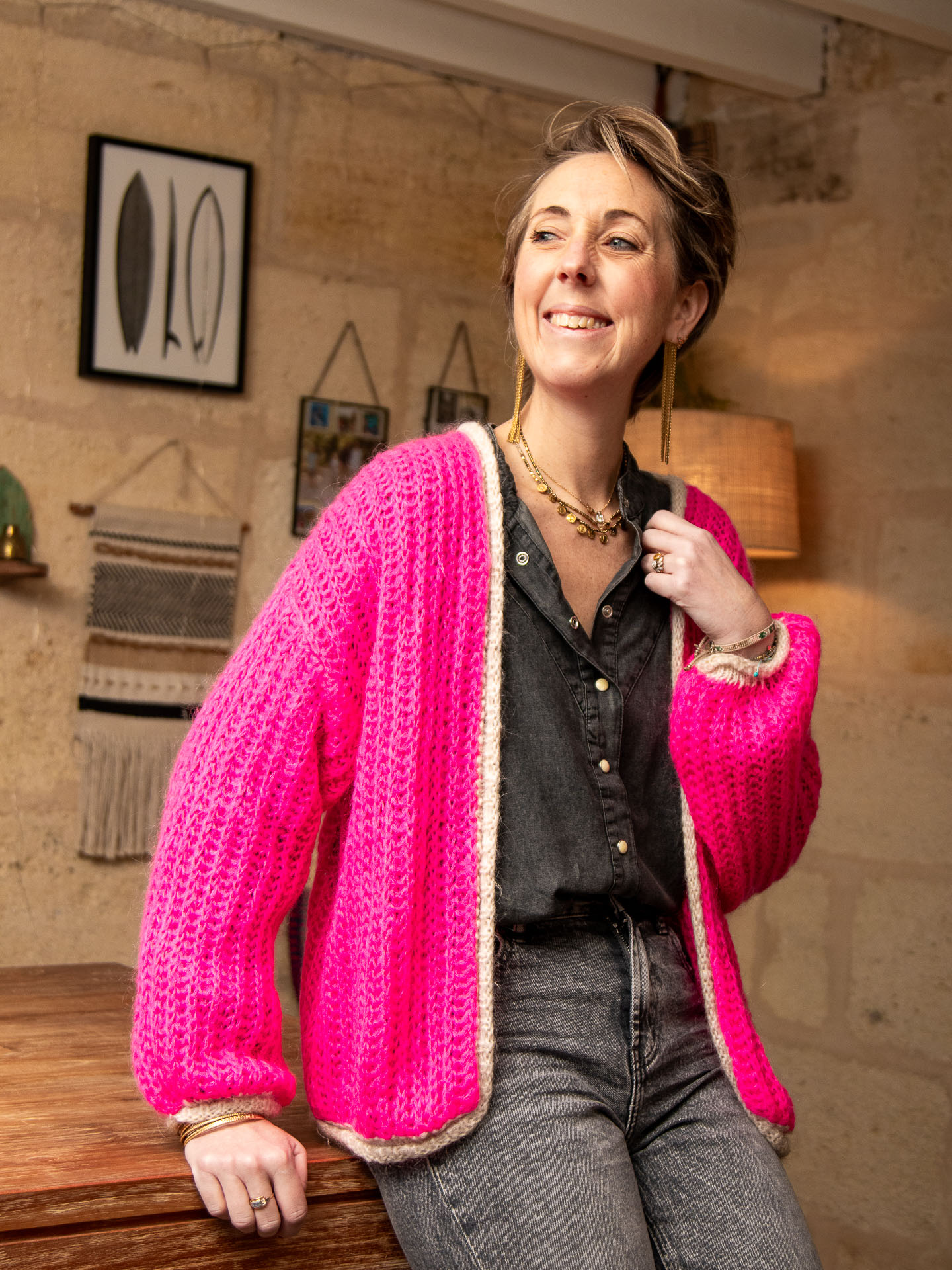 Image illustrative de l'article "Gilet fuchsia beige SHERINE"