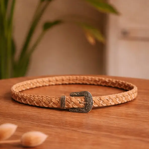 Image illustrative de l'article "Ceinture tressée fine cognac/doré BIMINA"