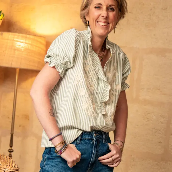 Image illustrative de l'article "Chemise rayée verte manche courte INGRID"