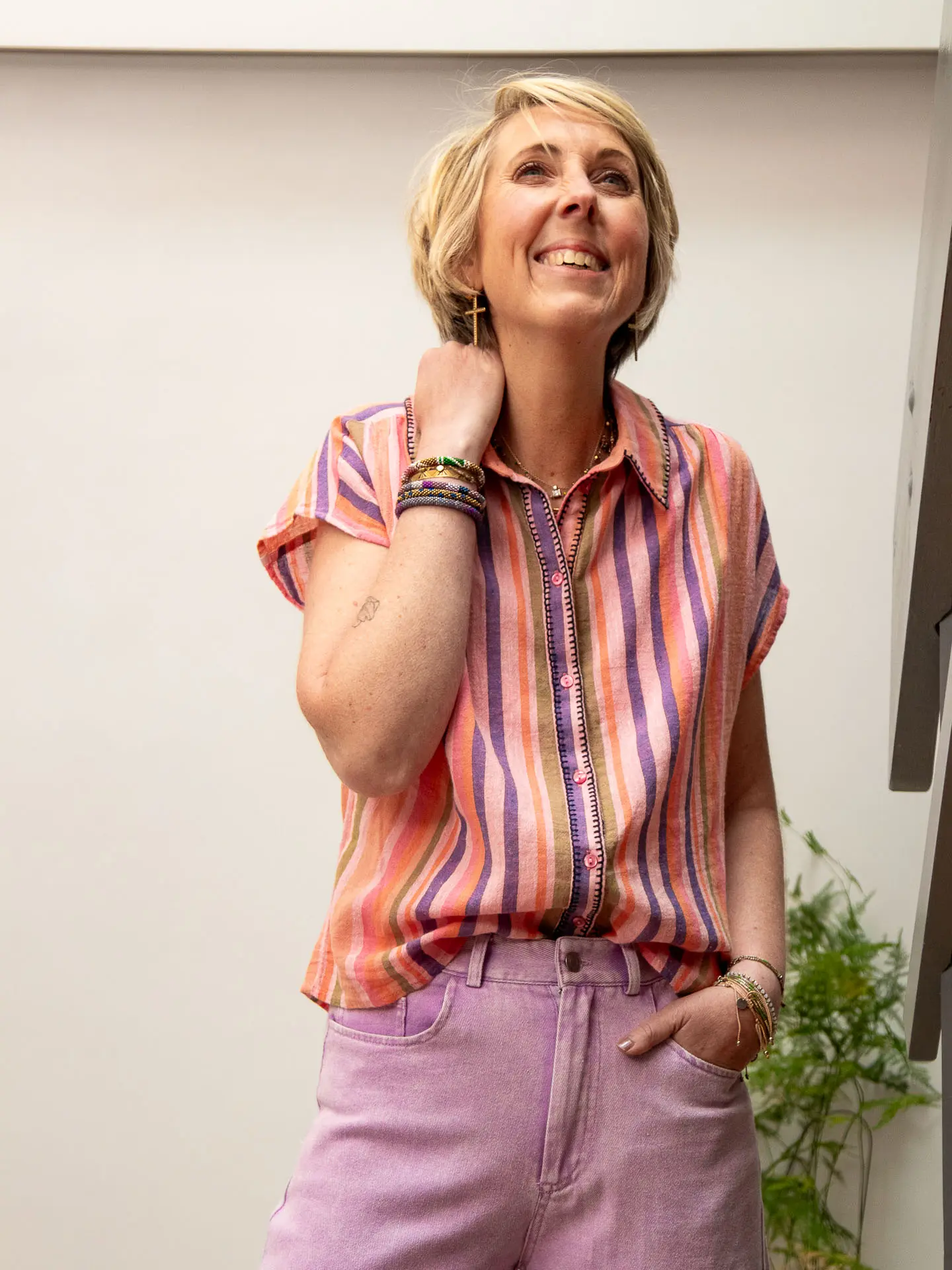 Chemise rayée multicolore en coton et lin BATITHA — Mode de Biche