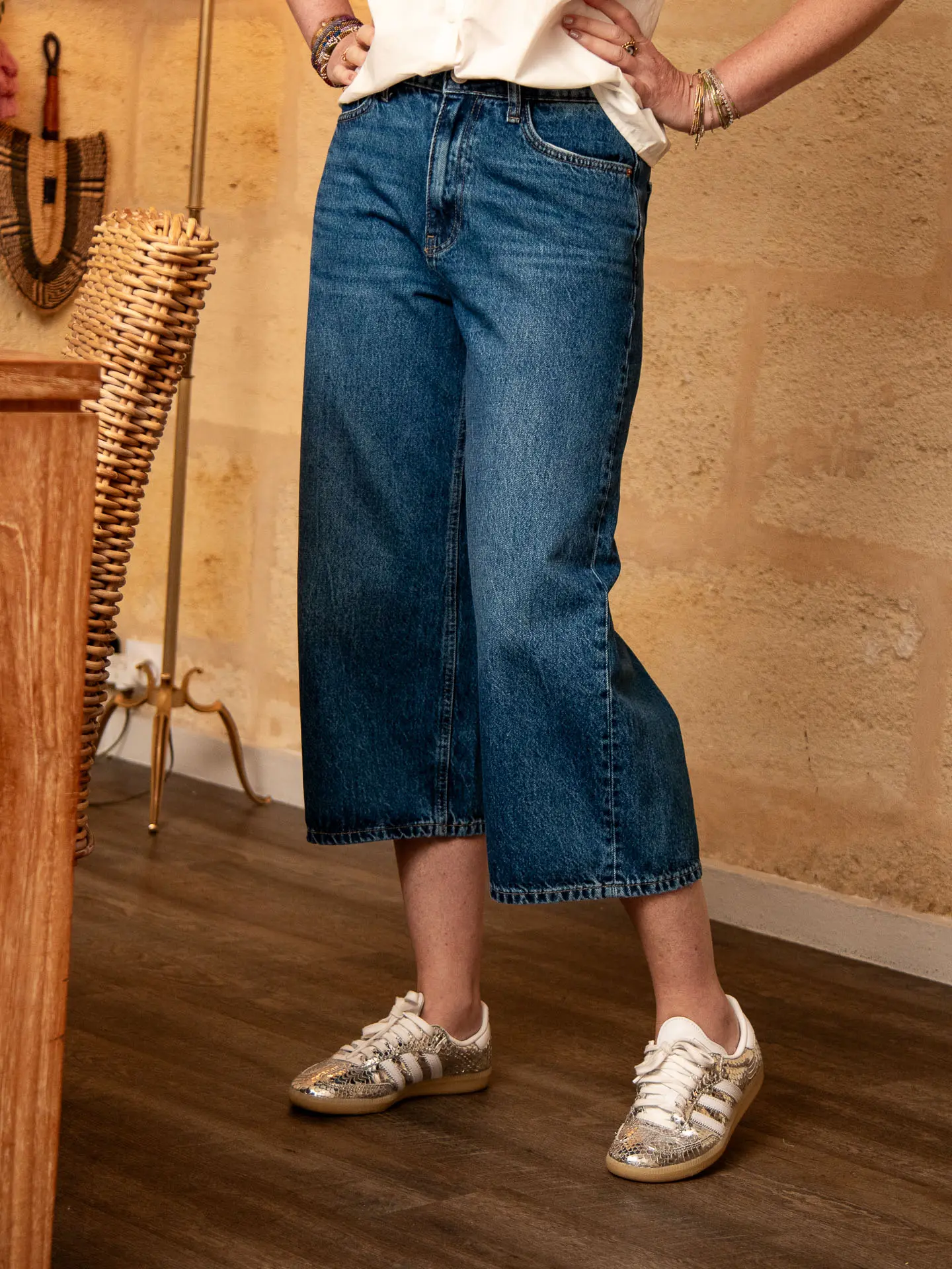 Jupe-culotte en jean bleu à coupe ample KATE — Mode de Biche