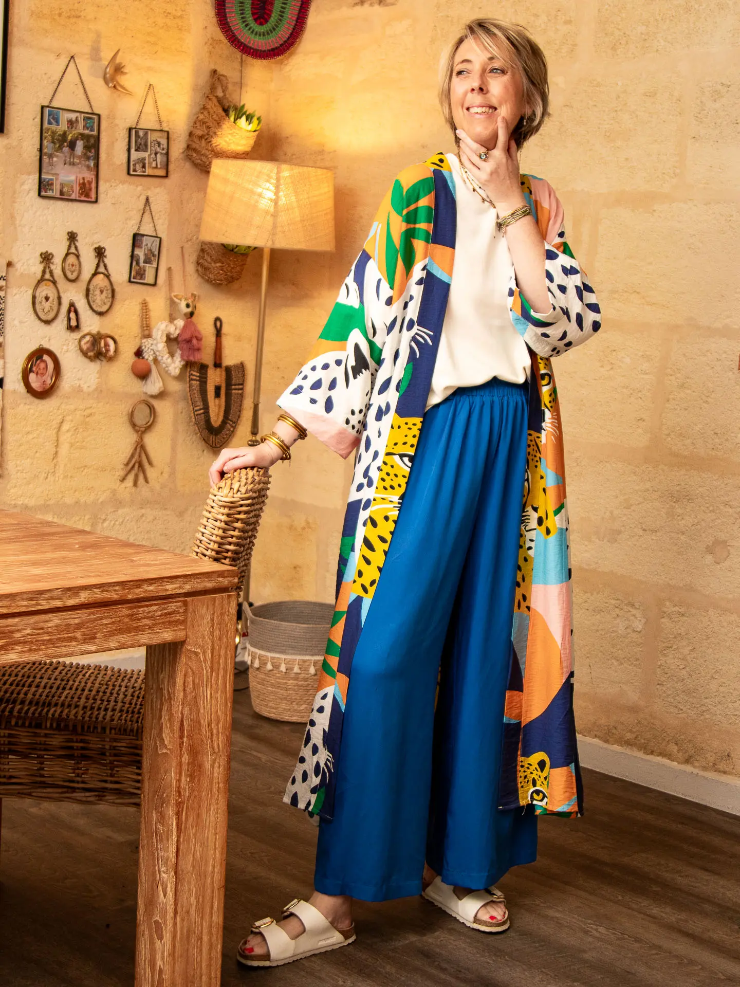Kimono fluide imprimé multicolore avec ceinture — Kimono MYRTHE — Mode de Biche